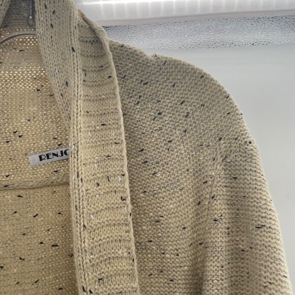 RENJO Womens Knit Cardigan Open Front Faux Leather Pockets Size Large - Picture 4 of 9